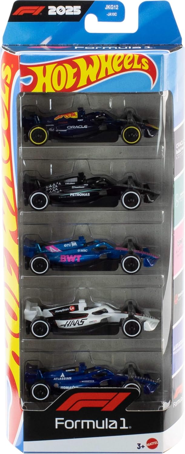 Hot Wheels 1:64 Scale 5-Pack Formula 1 Die-Cast Toy Cars, Set of 5 Officially Licensed