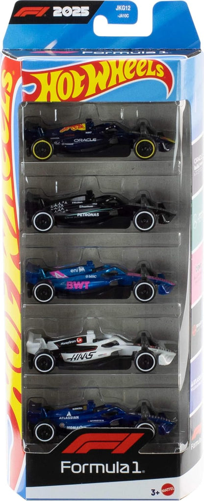 Hot Wheels 1:64 Scale 5-Pack Formula 1 Die-Cast Toy Cars, Set of 5 Officially Licensed