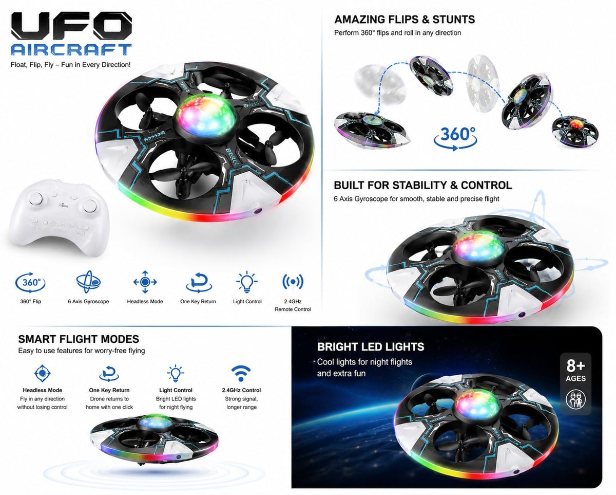 UFO Flying Drone with Remote Control & Multicolour LED Lights