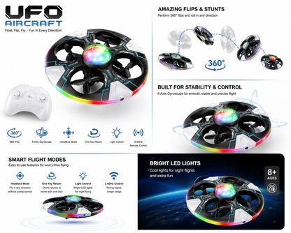UFO Flying Drone with Remote Control & Multicolour LED Lights
