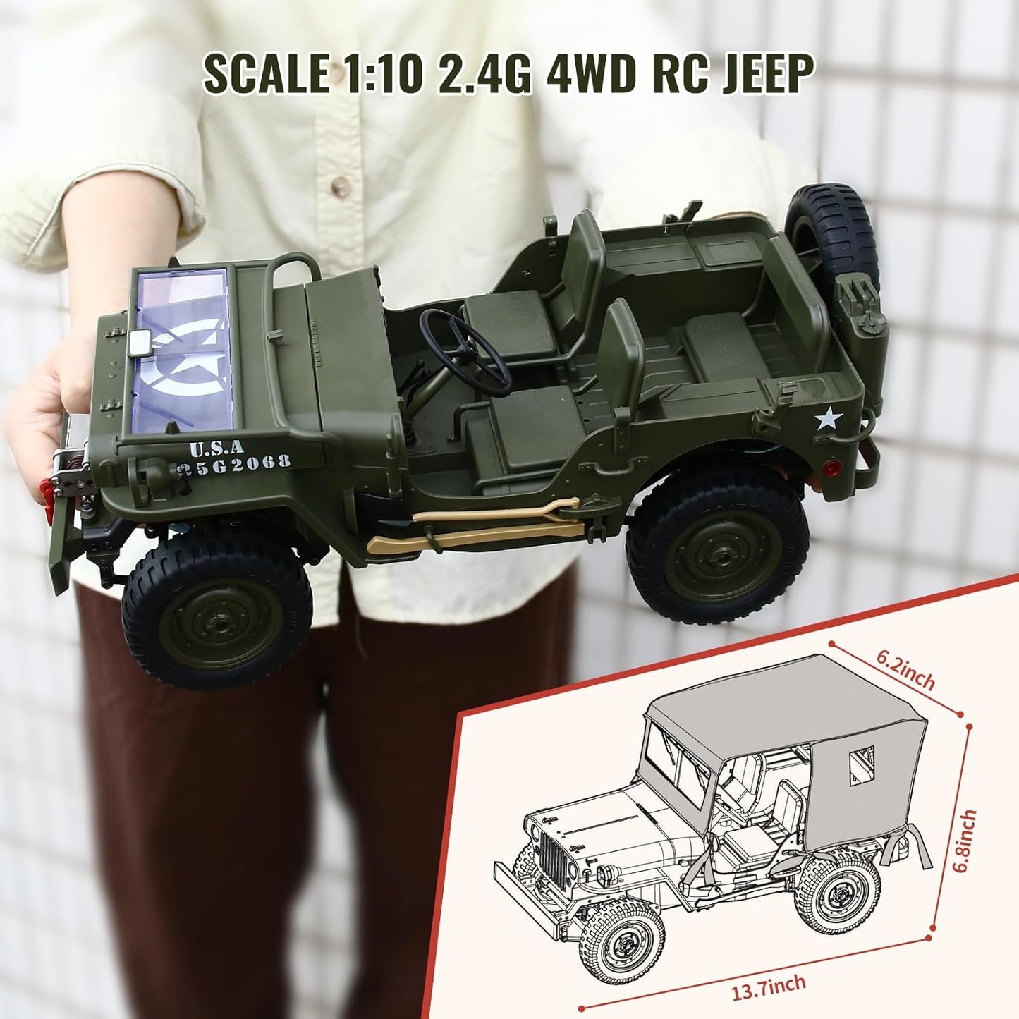 Military Style RC Jeep 4WD - 1.10 Scale – All Terrain Off-Road Remote Control Car