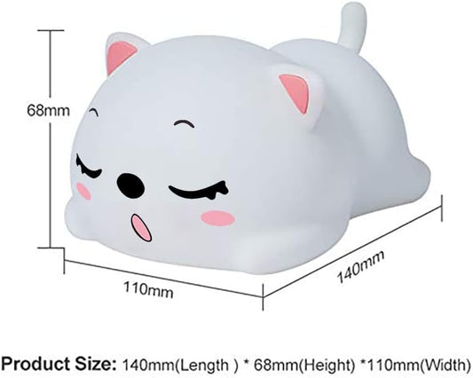 Snoring Cat Night Lamp with USB Rechargeable Touch Control - White