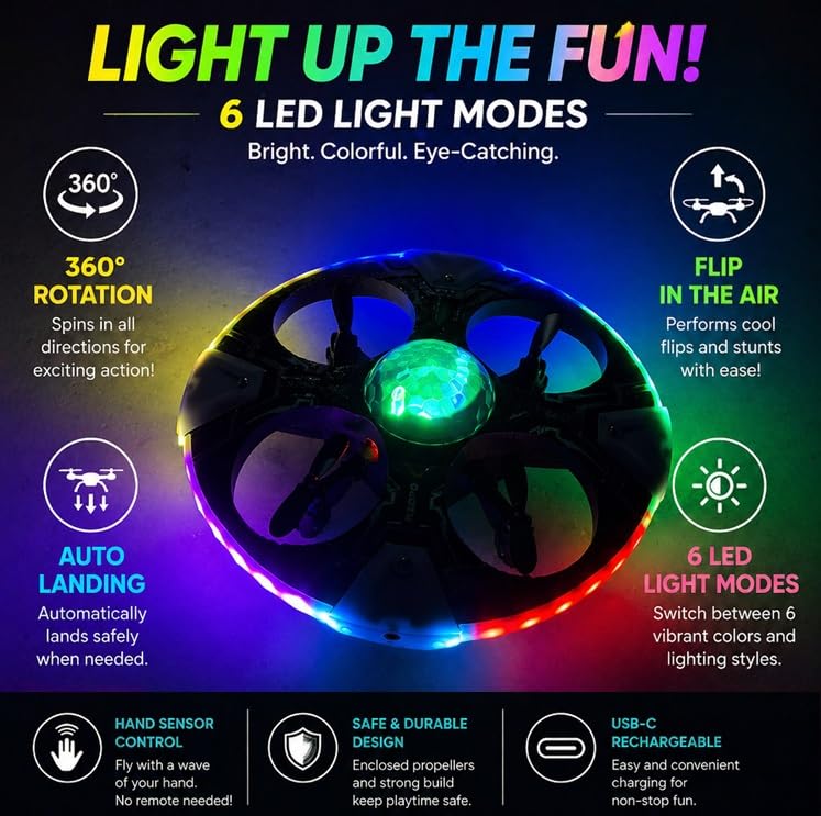 UFO Flying Drone with Remote Control & Multicolour LED Lights