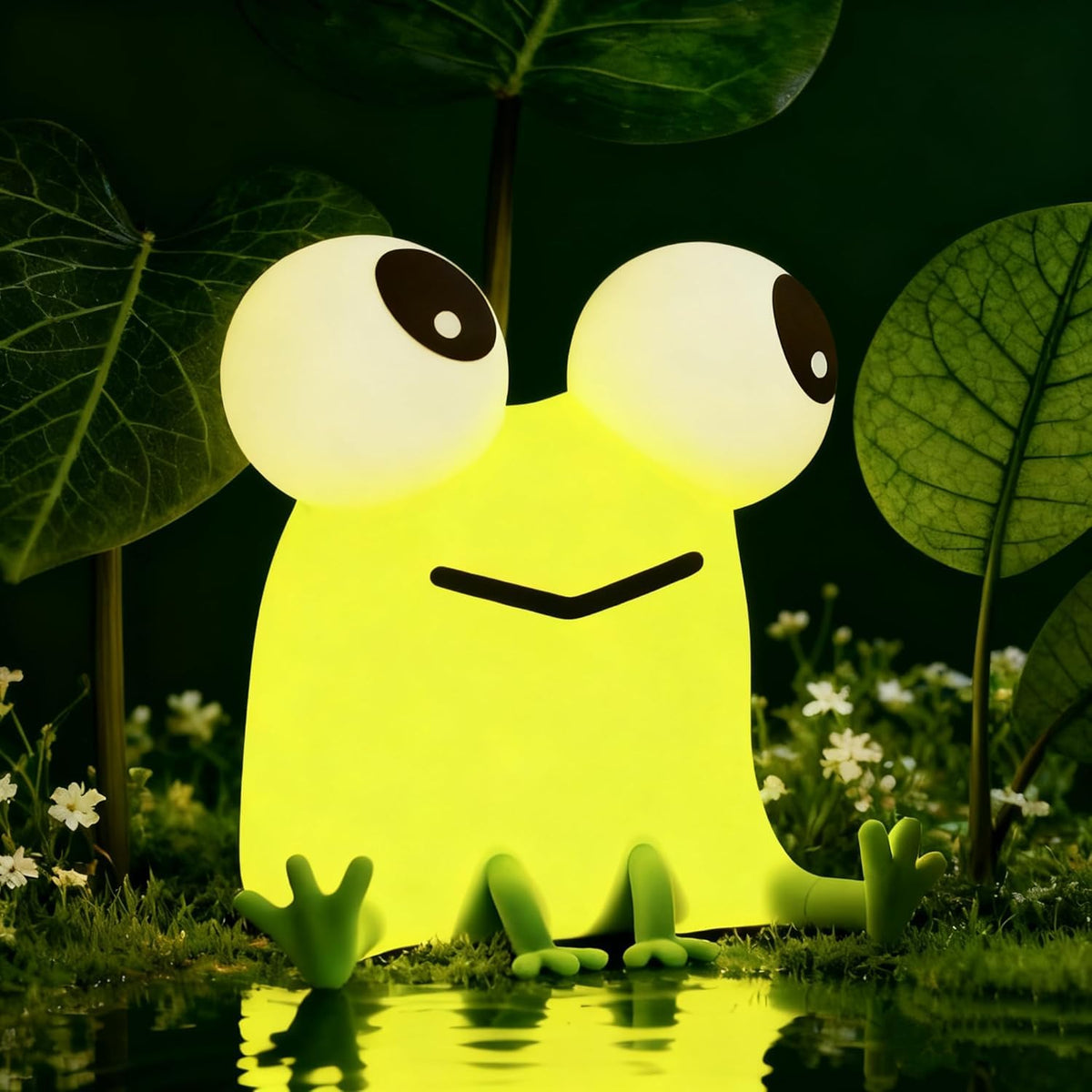 Frog Night Lamp with USB Rechargeable Touch Control - White and Green