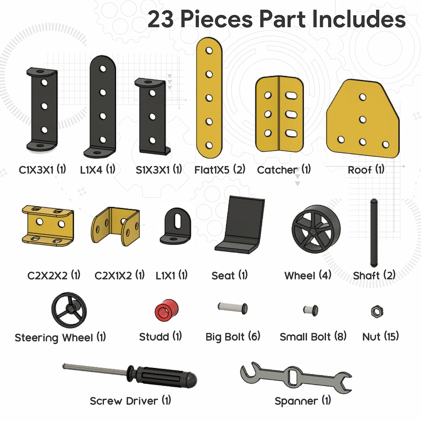 Mechatrix 5-in-1 DIY STEM Vehicle Construction Kit – 23 Pieces Educational Building Set