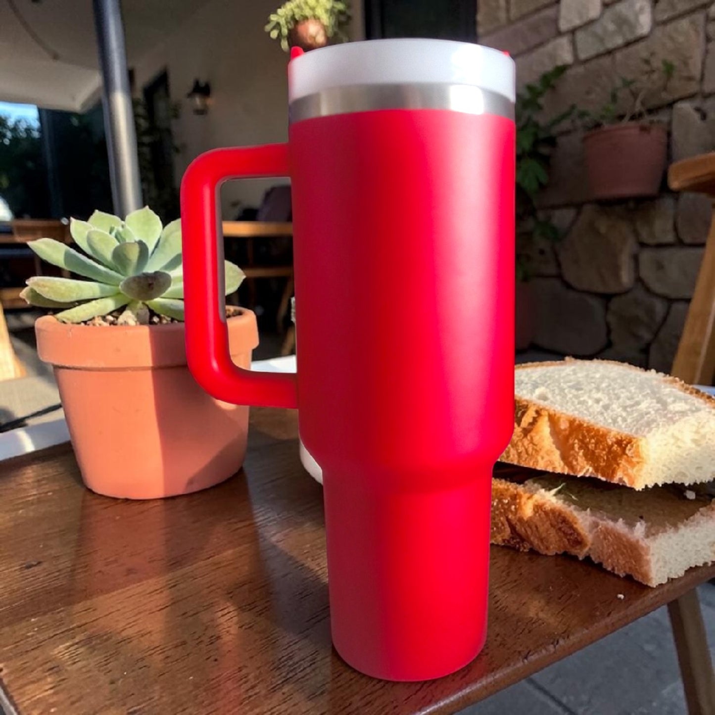 Plain Red Stainless Steel Tumbler with Handle & Lid – Insulated Travel Mug- 1200 ML