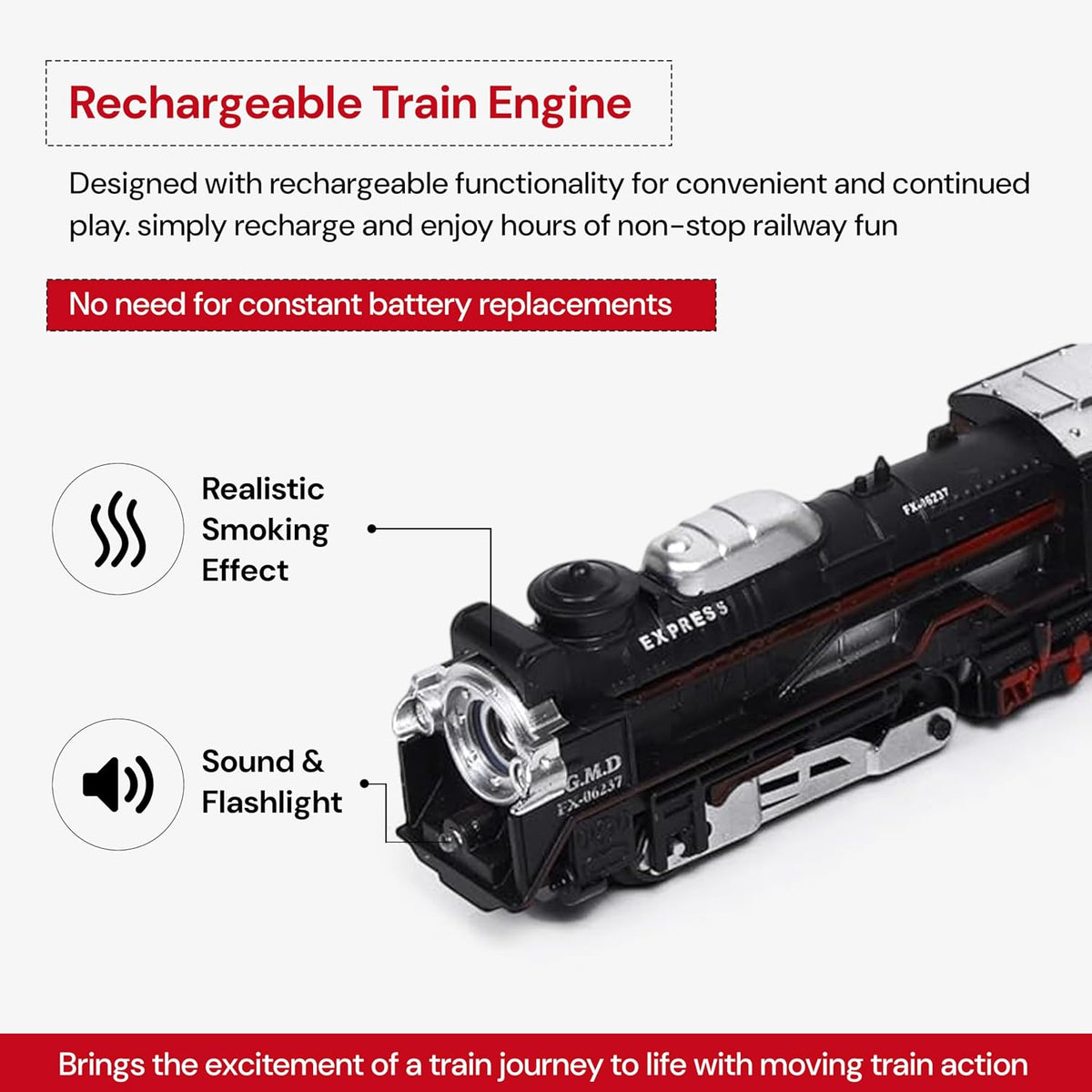 Smoking Train Rechargeable Battery-Operated Electric Train Set with 10 Tracks