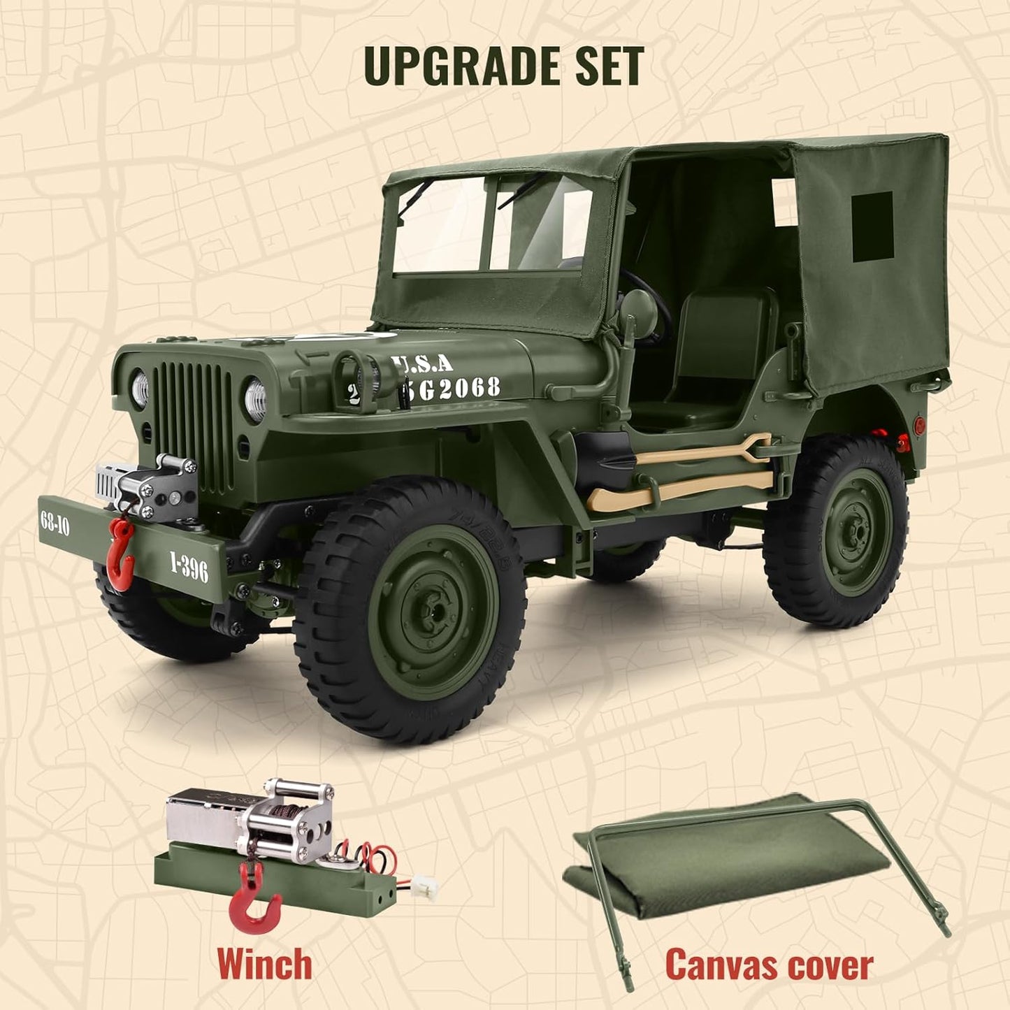 Military Style RC Jeep 4WD - 1.10 Scale – All Terrain Off-Road Remote Control Car