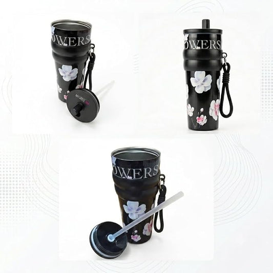 710ml Insulated Stainless Steel Water Bottle with Straw & Carry Strap