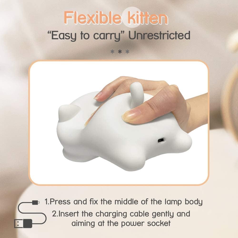 Snoring Cat Night Lamp with USB Rechargeable Touch Control - White