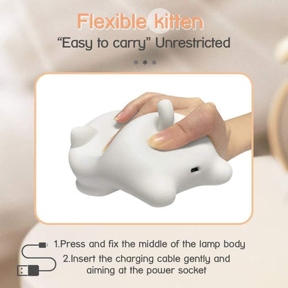 Snoring Cat Night Lamp with USB Rechargeable Touch Control - White