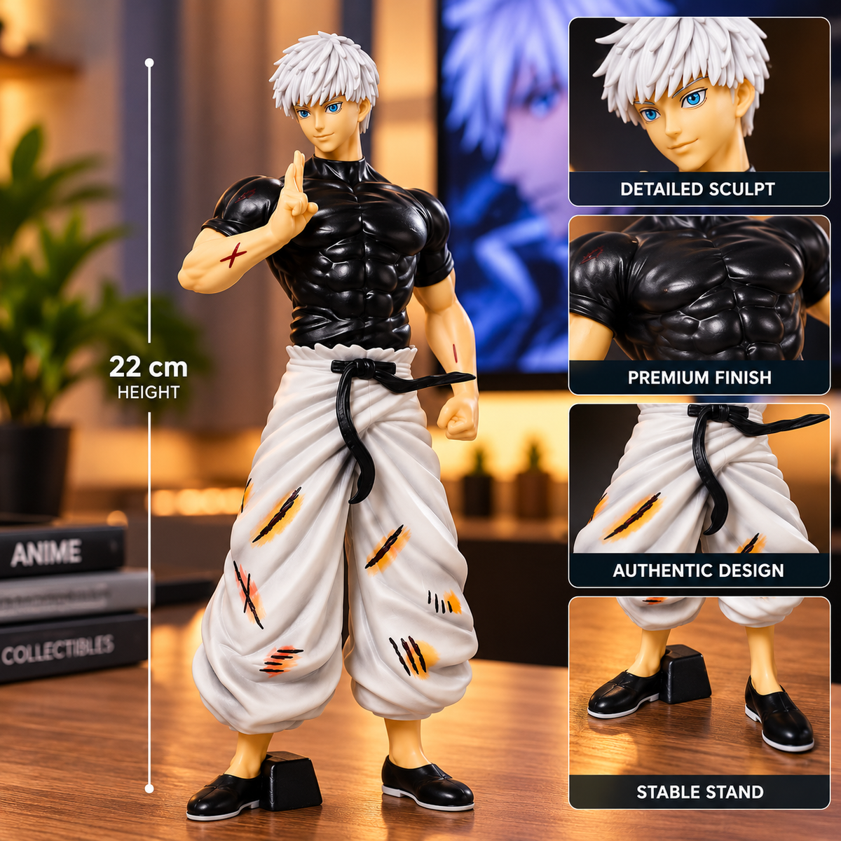 Gojo Satoru Action Figure with 2 Extra Interchangeable Faces - 22 cm