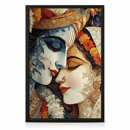 Radha Krishna Wall Poster with Frame – 12 × 18 Inch Vibrant Radha Krishna Artwork | Ready to Hang