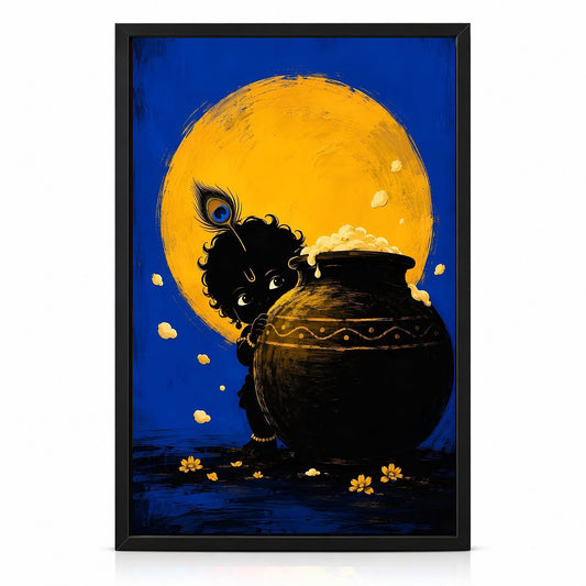 Krishna Wall Poster with Frame – 12 × 18 Inch Vibrant Krishna Artwork | Ready to Hang