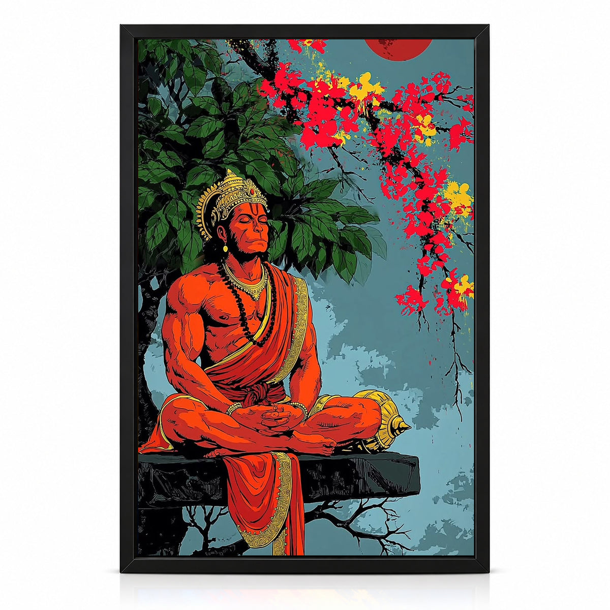 Hanuman Wall Poster with Frame – 12 × 18 Inch Vibrant Hanuman Artwork | Ready to Hang