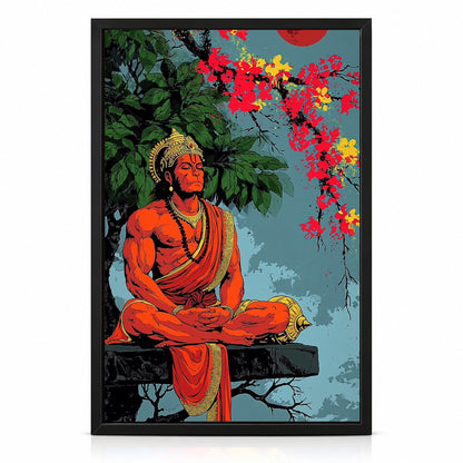 Hanuman Wall Poster with Frame – 12 × 18 Inch Vibrant Hanuman Artwork | Ready to Hang