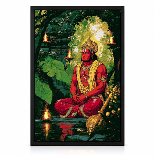 Hanuman Wall Poster with Frame – 12 × 18 Inch Vibrant Hanuman Artwork | Ready to Hang