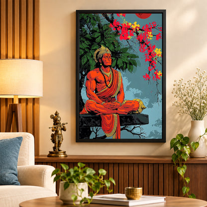 Hanuman Wall Poster with Frame – 12 × 18 Inch Vibrant Hanuman Artwork | Ready to Hang