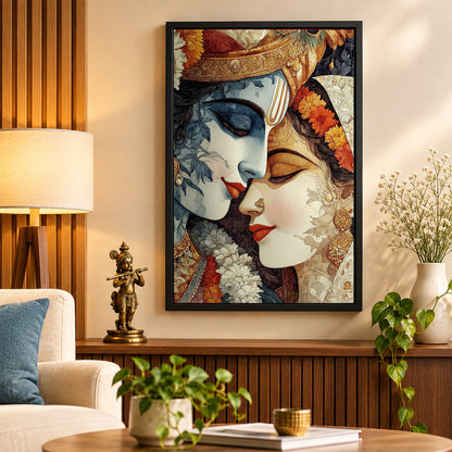 Radha Krishna Wall Poster with Frame – 12 × 18 Inch Vibrant Radha Krishna Artwork | Ready to Hang