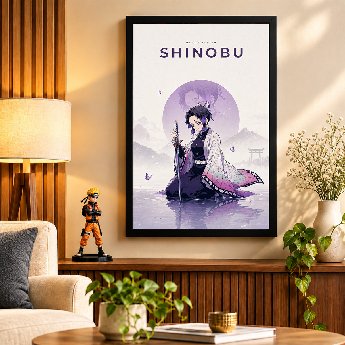 Shinobu Demon Slayer Wall Poster with Frame – 12 × 18 Inch Vibrant Artwork | Ready to Hang