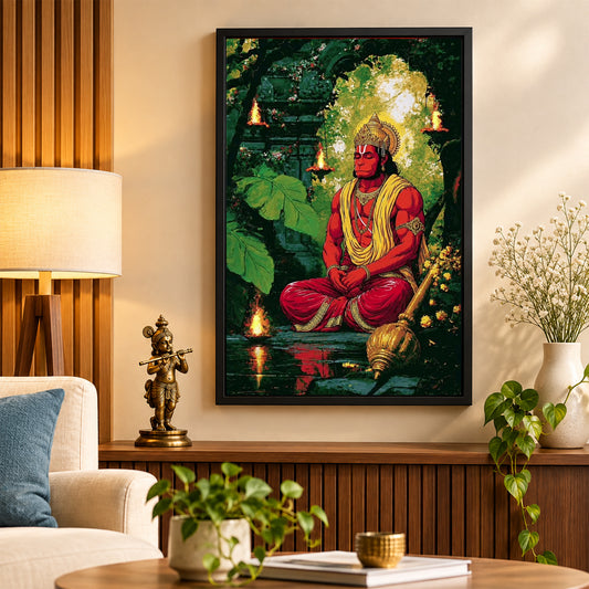 Hanuman Wall Poster with Frame – 12 × 18 Inch Vibrant Hanuman Artwork | Ready to Hang