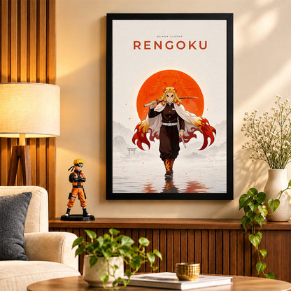 Rengoku Demon Slayer Wall Poster with Frame – 12 × 18 Inch Vibrant Artwork | Ready to Hang