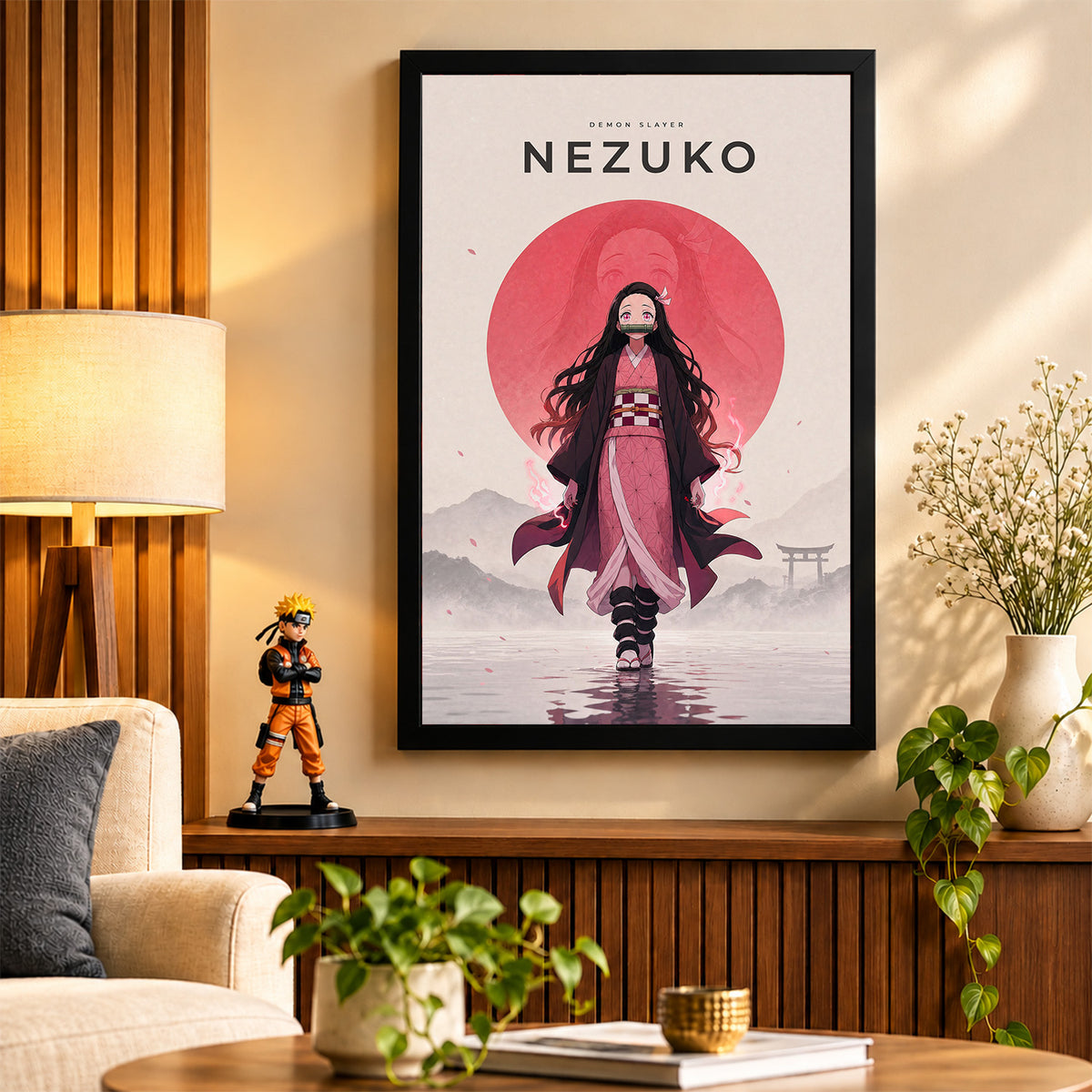 Nezuko Demon Slayer Wall Poster with Frame – 12 × 18 Inch Vibrant Artwork | Ready to Hang