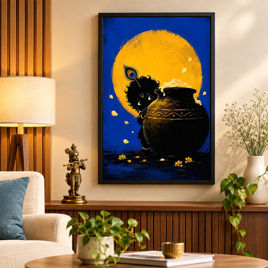 Krishna Wall Poster with Frame – 12 × 18 Inch Vibrant Krishna Artwork | Ready to Hang
