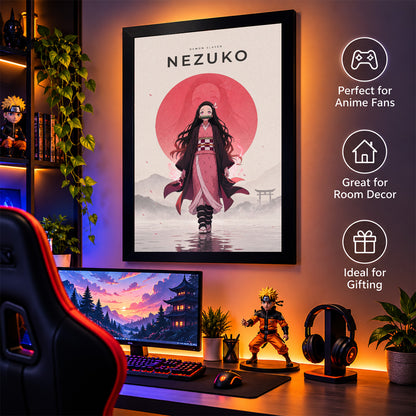 Nezuko Demon Slayer Wall Poster with Frame – 12 × 18 Inch Vibrant Artwork | Ready to Hang