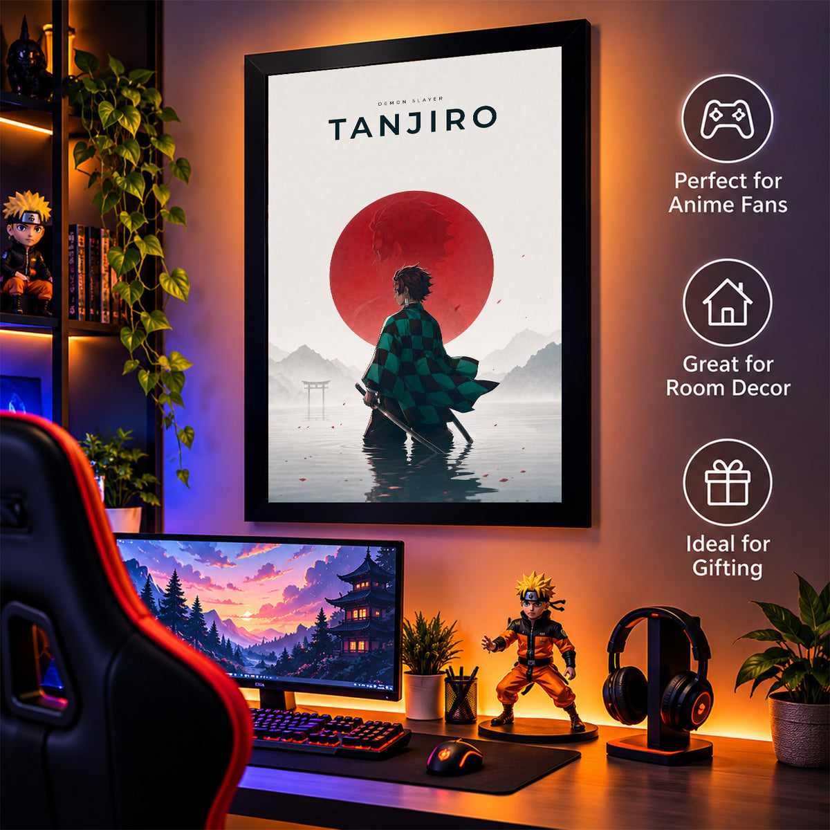 Tanjiro Demon Slayer Wall Poster with Frame – 12 × 18 Inch Vibrant Artwork | Ready to Hang