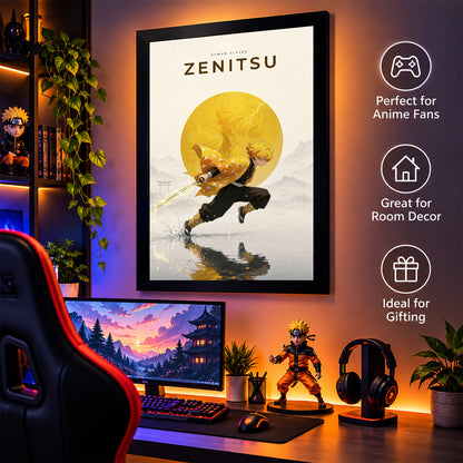 Zenitsu Demon Slayer Wall Poster with Frame – 12 × 18 Inch Vibrant Artwork | Ready to Hang