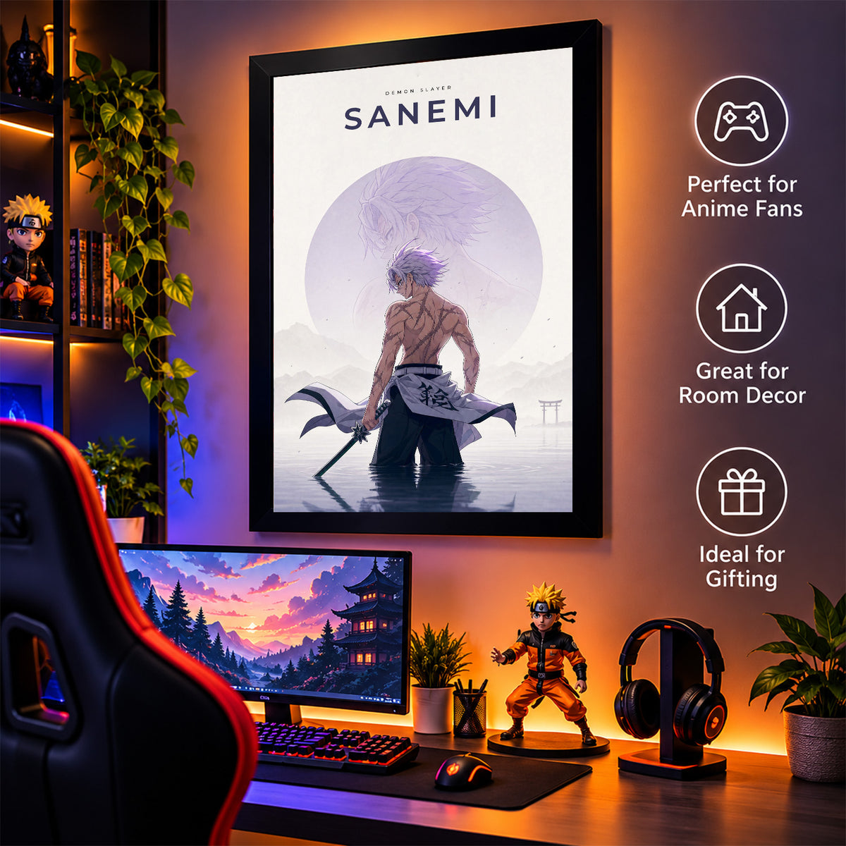 Sameni Demon Slayer Wall Poster with Frame – 12 × 18 Inch Vibrant Artwork | Ready to Hang