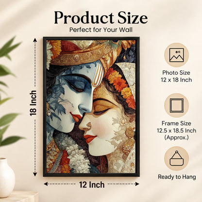 Radha Krishna Wall Poster with Frame – 12 × 18 Inch Vibrant Radha Krishna Artwork | Ready to Hang