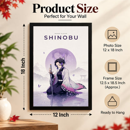 Shinobu Demon Slayer Wall Poster with Frame – 12 × 18 Inch Vibrant Artwork | Ready to Hang