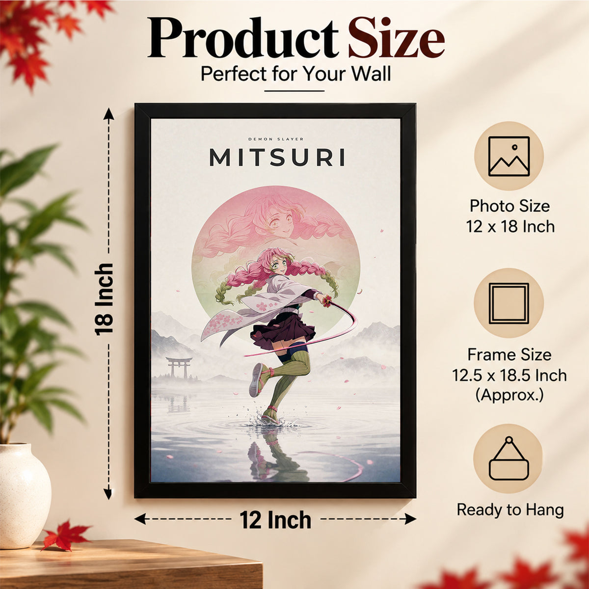 Mitsuri Demon Slayer Wall Poster with Frame – 12 × 18 Inch Vibrant Artwork | Ready to Hang