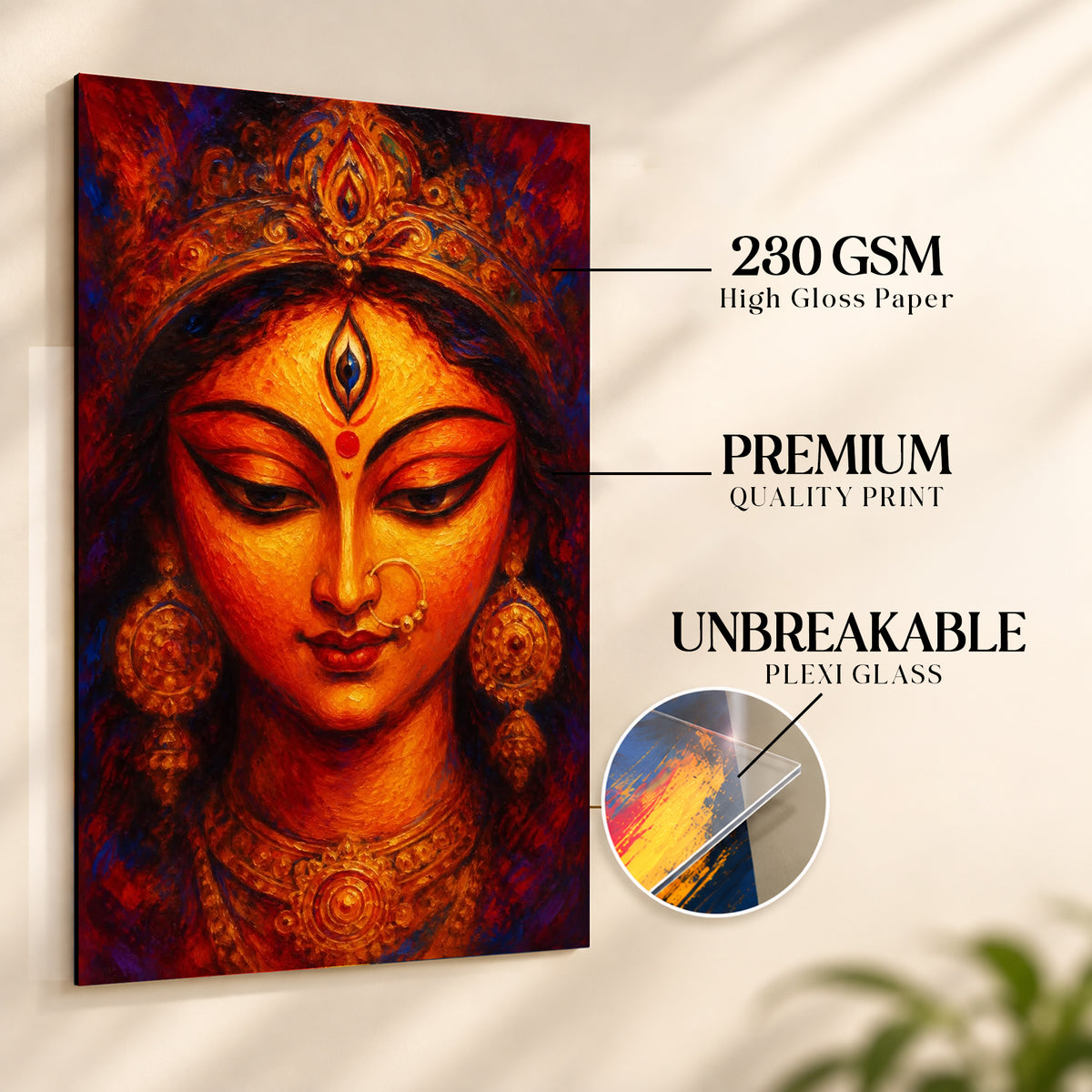 Devi Wall Poster with Frame – 12 × 18 Inch Vibrant DeviArtwork | Ready to Hang