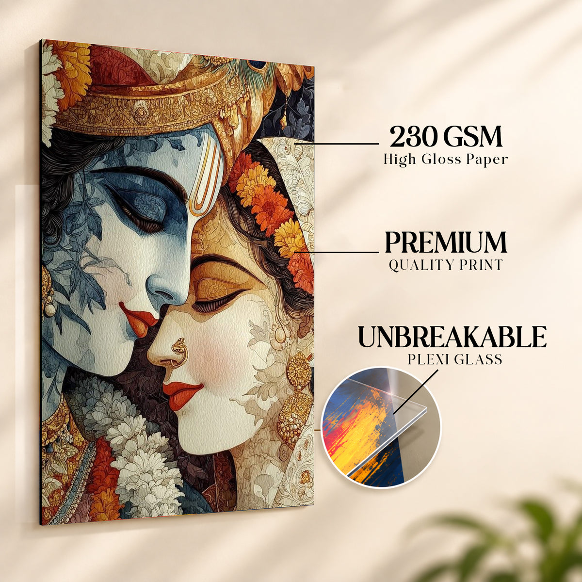 Radha Krishna Wall Poster with Frame – 12 × 18 Inch Vibrant Radha Krishna Artwork | Ready to Hang
