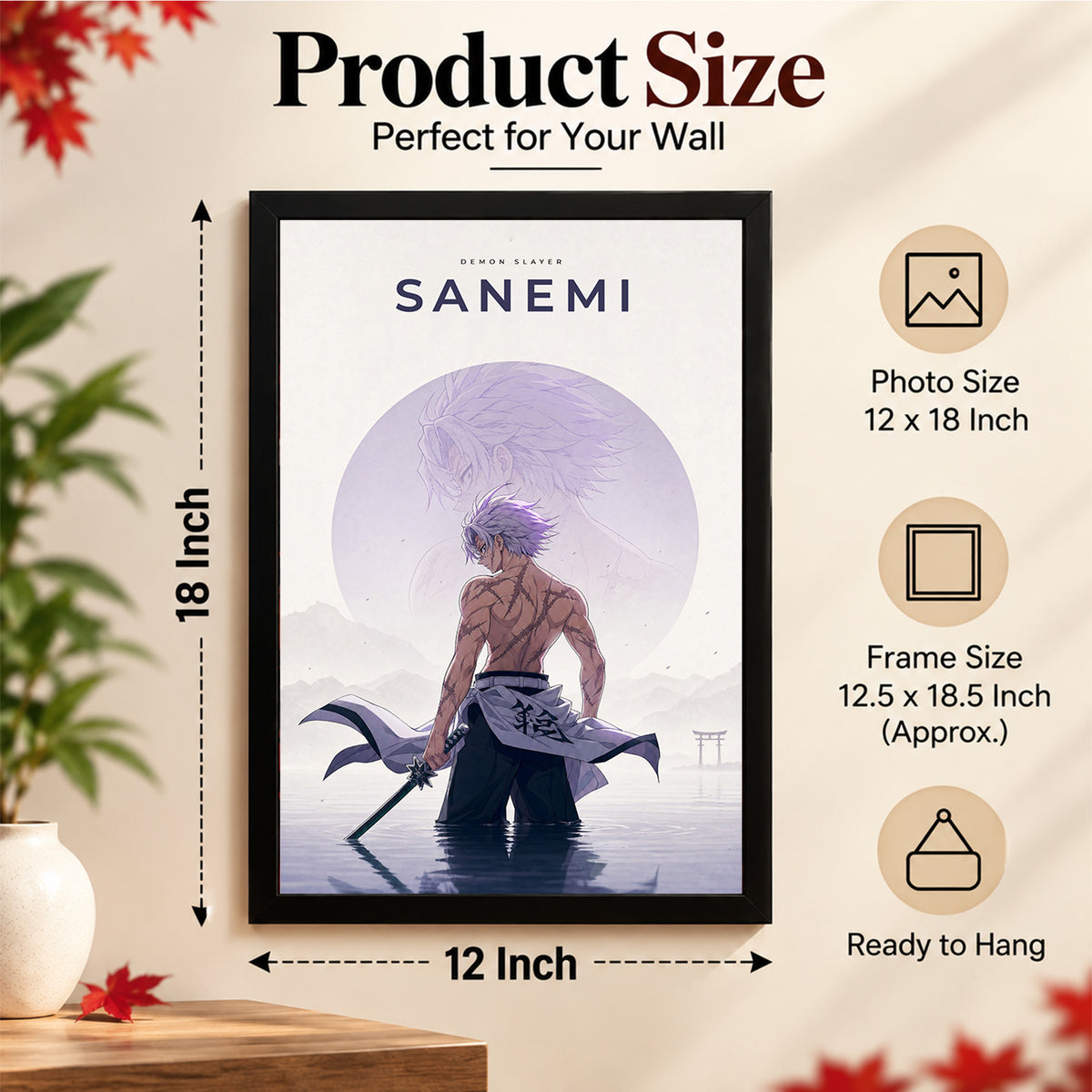 Sameni Demon Slayer Wall Poster with Frame – 12 × 18 Inch Vibrant Artwork | Ready to Hang