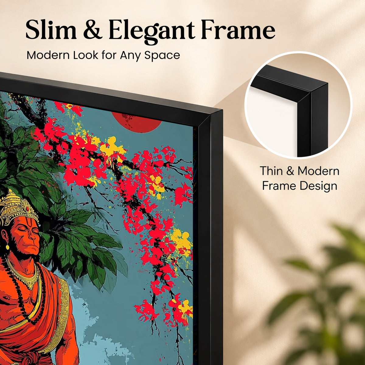 Hanuman Wall Poster with Frame – 12 × 18 Inch Vibrant Hanuman Artwork | Ready to Hang