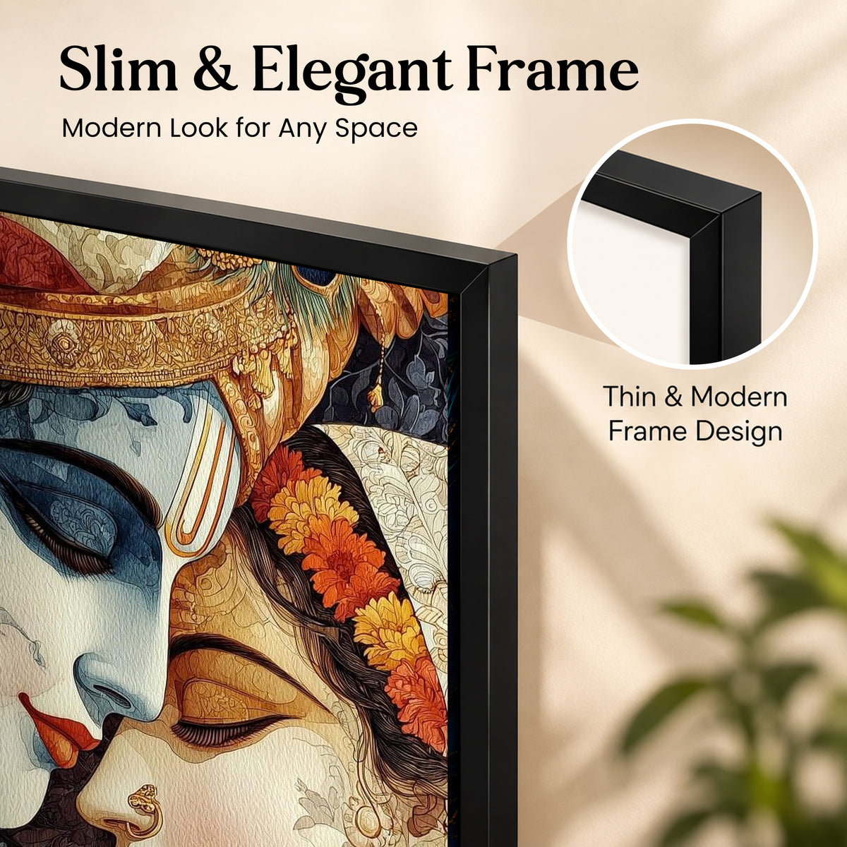 Radha Krishna Wall Poster with Frame – 12 × 18 Inch Vibrant Radha Krishna Artwork | Ready to Hang