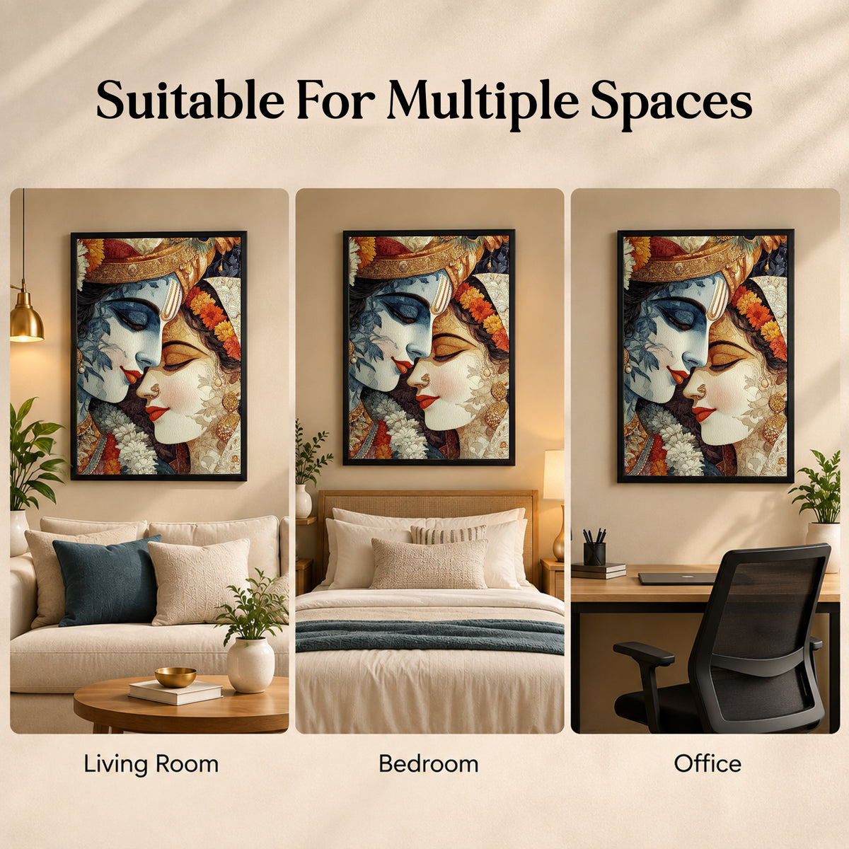 Radha Krishna Wall Poster with Frame – 12 × 18 Inch Vibrant Radha Krishna Artwork | Ready to Hang