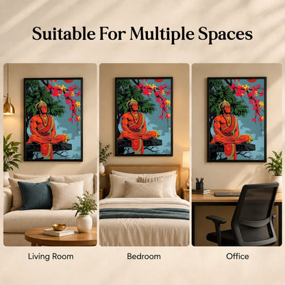 Hanuman Wall Poster with Frame – 12 × 18 Inch Vibrant Hanuman Artwork | Ready to Hang