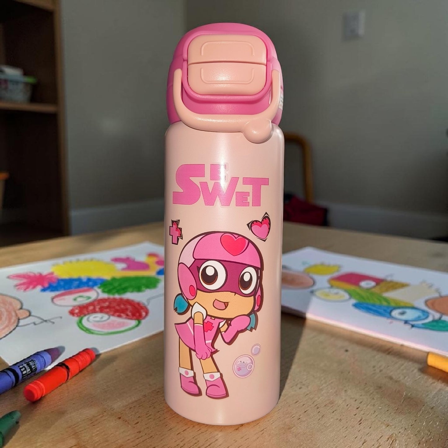 Sweet Kids Insulated Water Bottle – Cute Cartoon Leakproof School Flask- 650 ML