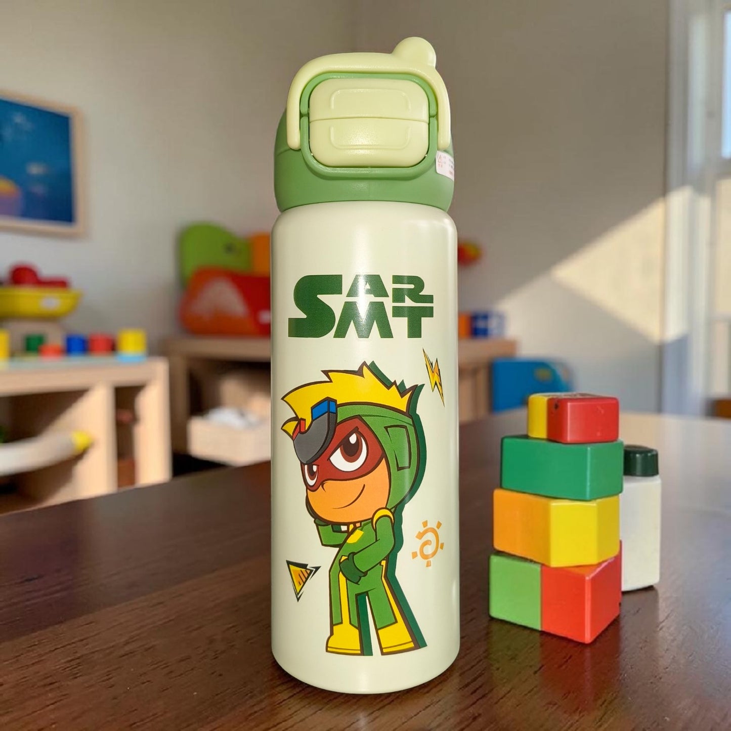 Smart Kids Insulated Water Bottle – Cute Cartoon Leakproof School Flask- 650 ML