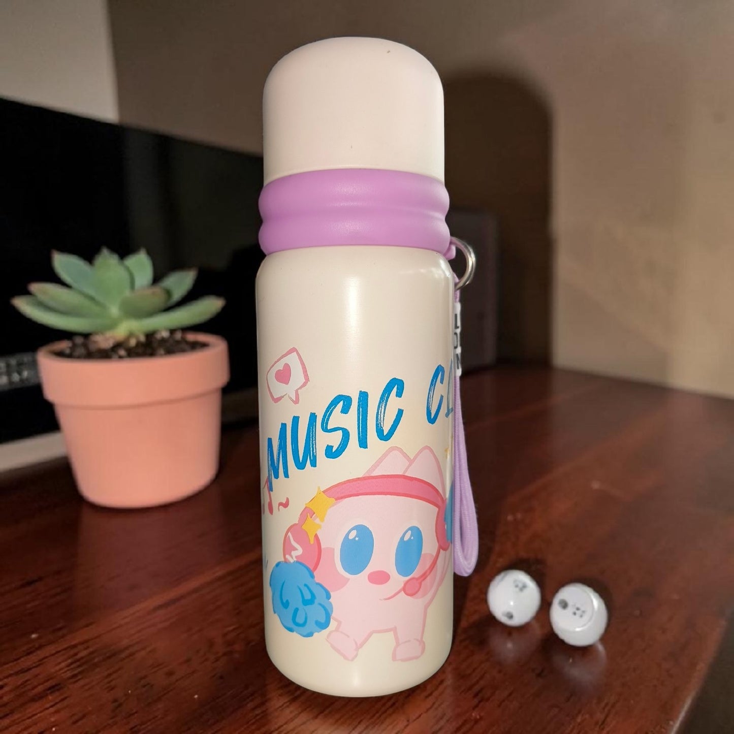 Music Life Kids Insulated Water Bottle – Cute Cartoon School Flask for Boys & Girls