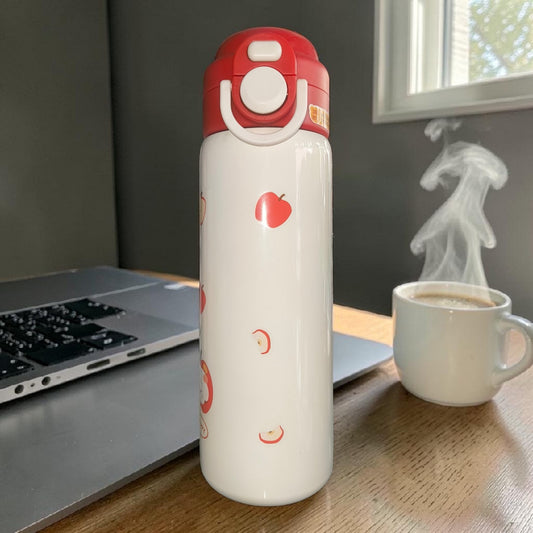 Red Apples Kids Insulated Water Bottle – Cute Pink Cartoon School Flask