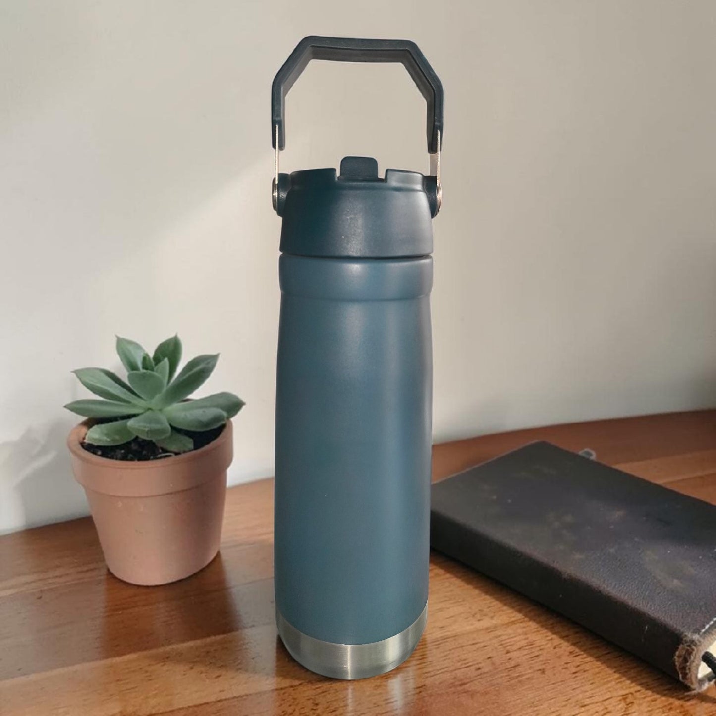 Matte Navy Blue Insulated Water Bottle with Carry Handle – Leakproof Stainless Steel Flask