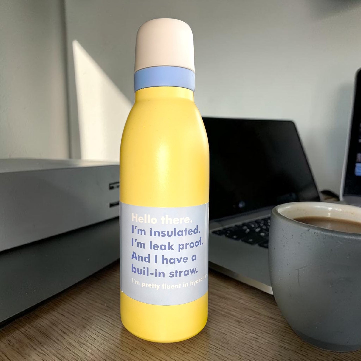 Sunny Yellow Insulated Water Bottle with Built-In Straw – Leakproof Stainless Steel Flask