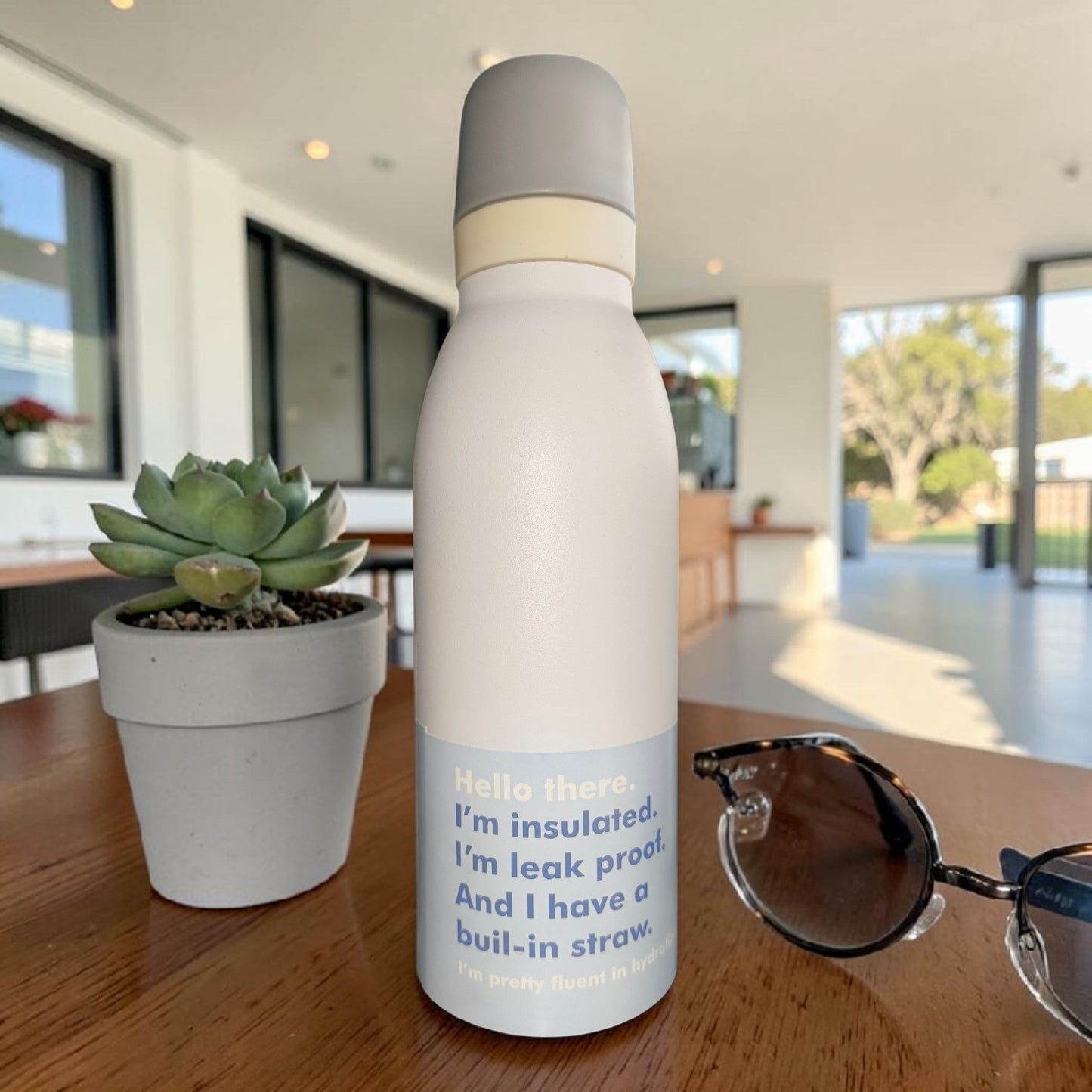 Beige Insulated Water Bottle with Built-In Straw – Leakproof Stainless Steel Flask