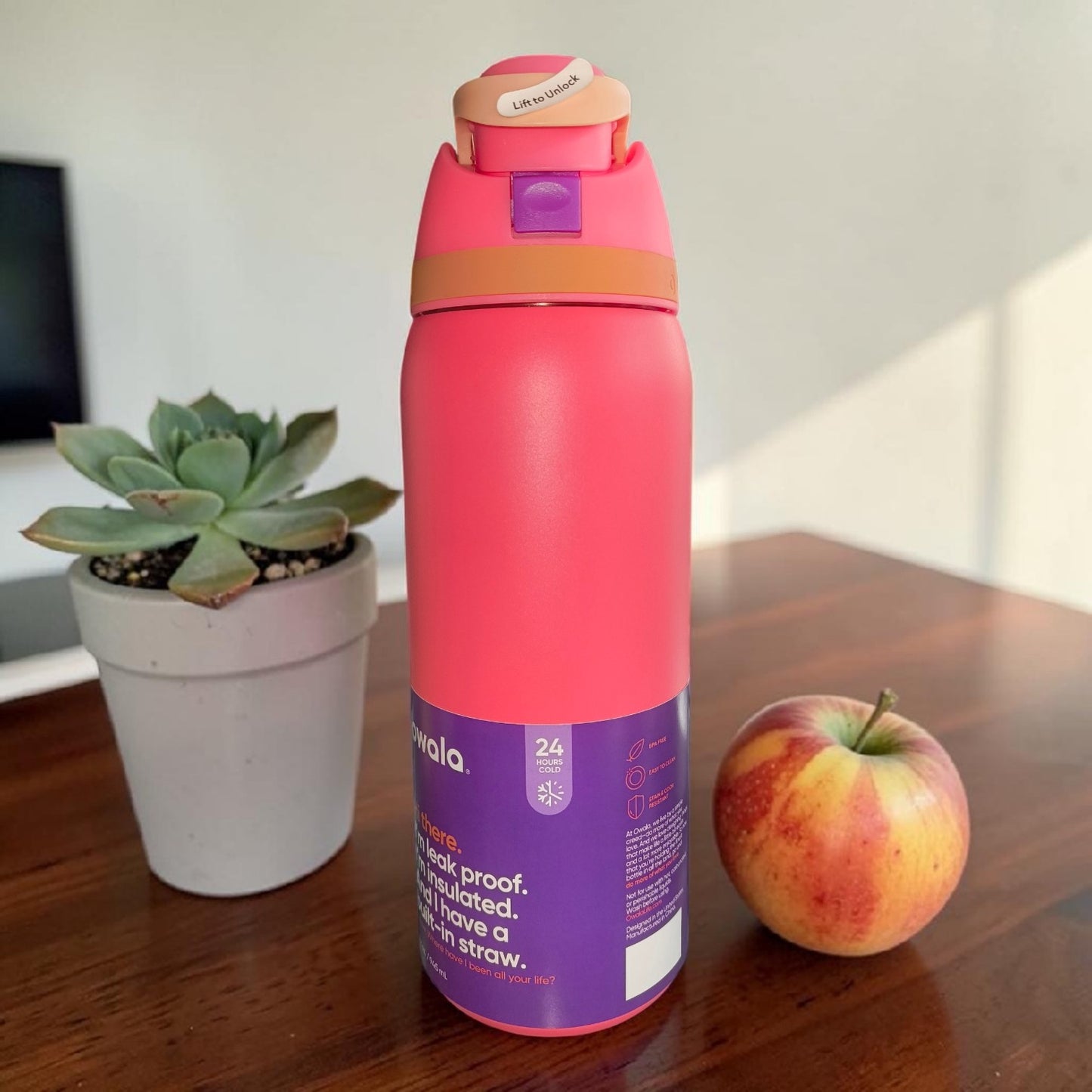 Vibrant Pink Insulated Water Bottle with Built-In Straw – Leakproof Travel Flask